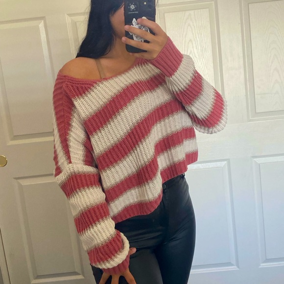 Cute Pink White Striped Sweater From 